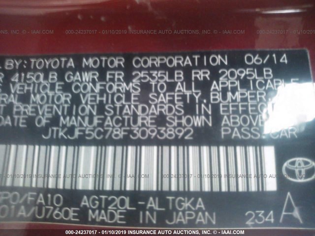 JTKJF5C78F3093892 - 2015 TOYOTA SCION TC Qırmızı foto 9