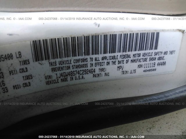 1J4GW48S74C292464 - 2004 JEEP GRAND CHEROKEE LAREDO/COLUMBIA/FREEDOM 白色 照片 9