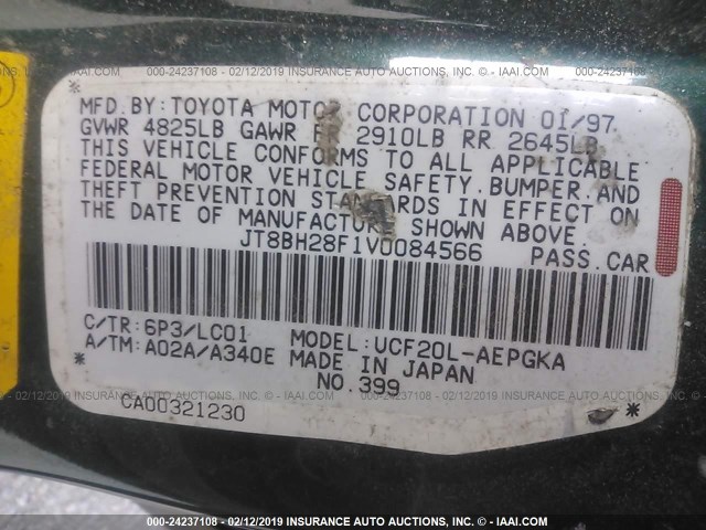 JT8BH28F1V0084566 - 1997 LEXUS LS 400 GREEN photo 9