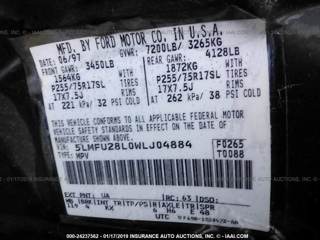 5LMFU28L0WLJ04884 - 1998 LINCOLN NAVIGATOR 黑色 照片 9