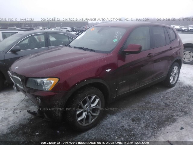 5UXWX7C59E0E75189 - 2014 BMW X3 XDRIVE35I BURGUNDY photo 2