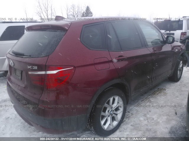 5UXWX7C59E0E75189 - 2014 BMW X3 XDRIVE35I BURGUNDY photo 4