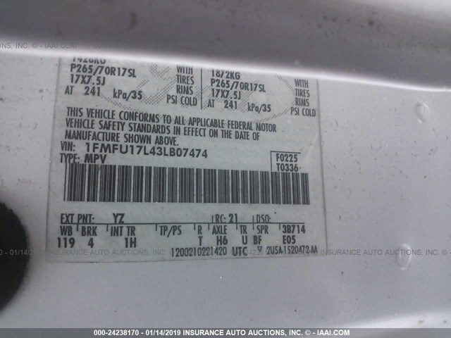 1FMFU17L43LB07474 - 2003 FORD EXPEDITION EDDIE BAUER WHITE photo 7