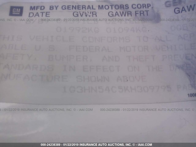 1G3HN54C5KH309795 - 1989 OLDSMOBILE DELTA 88 ROYALE WHITE photo 9