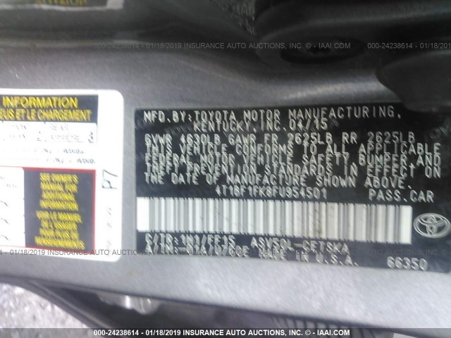 4T1BF1FK8FU954501 - 2015 TOYOTA CAMRY LE/XLE/SE/XSE GRAY photo 9