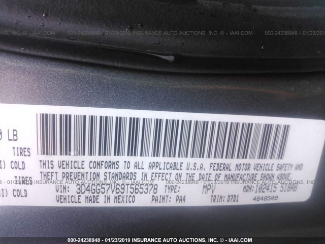 3D4GG57V69T565378 - 2009 DODGE JOURNEY SXT BLUE photo 9