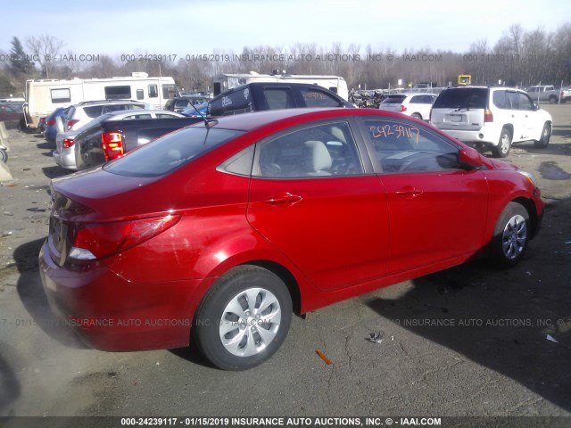 KMHCT4AEXHU394466 - 2017 HYUNDAI ACCENT SE RED photo 4