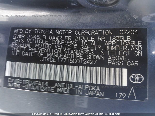 JTKDE177150012427 - 2005 TOYOTA SCION TC ნაცრისფერი ფოტო 9