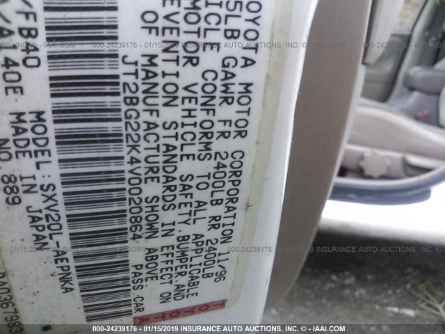 JT2BG22K4V0020864 - 1997 TOYOTA CAMRY LE/XLE WHITE photo 9