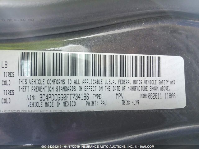 3C4PDCGG0FT734186 - 2015 DODGE JOURNEY CROSSROAD GRAY photo 9