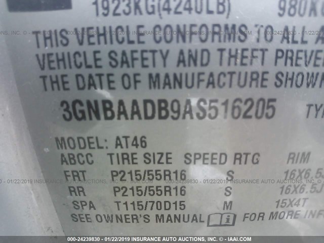 3GNBAADB9AS516205 - 2010 CHEVROLET HHR LS Plata foto 9