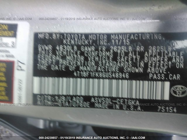 4T1BF1FK8GU548946 - 2016 TOYOTA CAMRY LE/XLE/SE/XSE SILVER photo 9