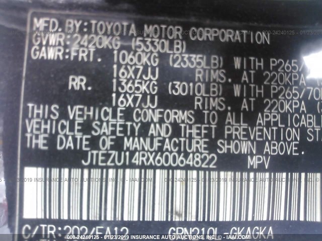 JTEZU14RX60064822 - 2006 TOYOTA 4RUNNER SR5/SPORT BLACK photo 9