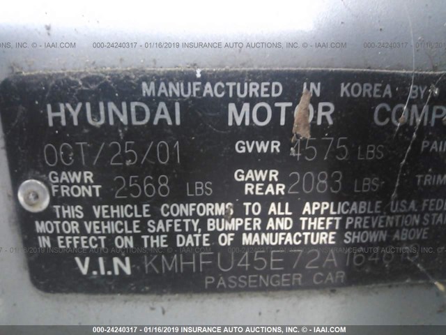 KMHFU45E72A164610 - 2002 HYUNDAI XG 350 SILVER photo 9