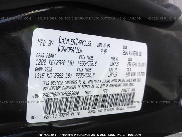 2A8GM68X37R263650 - 2007 CHRYSLER PACIFICA TOURING BLUE photo 9