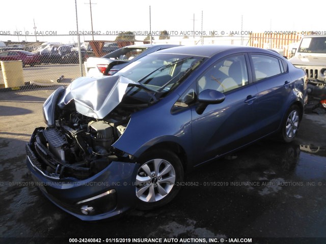 KNADN4A31G6661317 - 2016 KIA RIO EX/SX BLUE photo 2