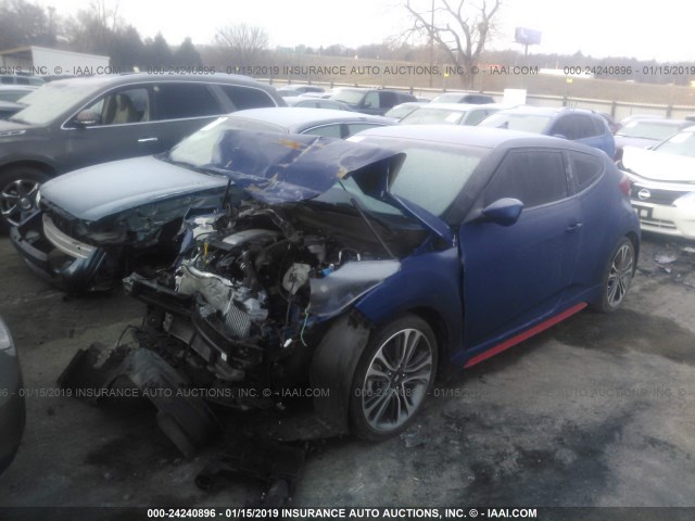 KMHTC6AE9GU300829 - 2016 HYUNDAI VELOSTER TURBO BLUE photo 2