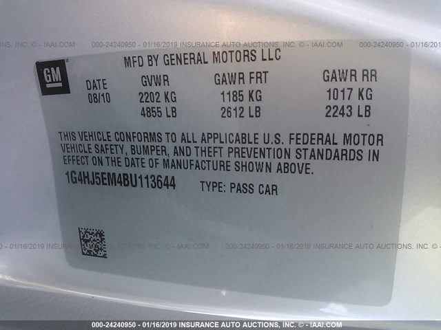 1G4HJ5EM4BU113644 - 2011 BUICK LUCERNE CXL SILVER photo 9