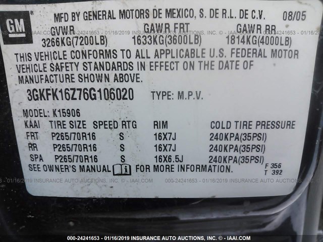 3GKFK16Z76G106020 - 2006 GMC YUKON XL K1500 Dark Blue photo 9