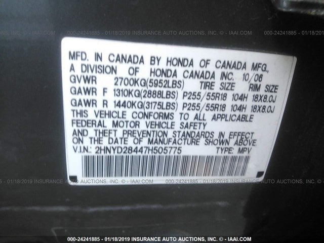 2HNYD28447H505775 - 2007 ACURA MDX TECHNOLOGY GRAY photo 9