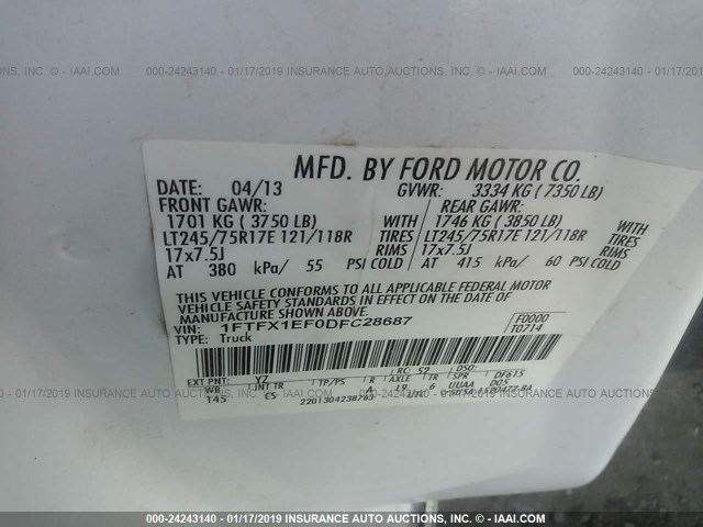 1FTFX1EF0DFC28687 - 2013 FORD F150 SUPER CAB WHITE photo 9