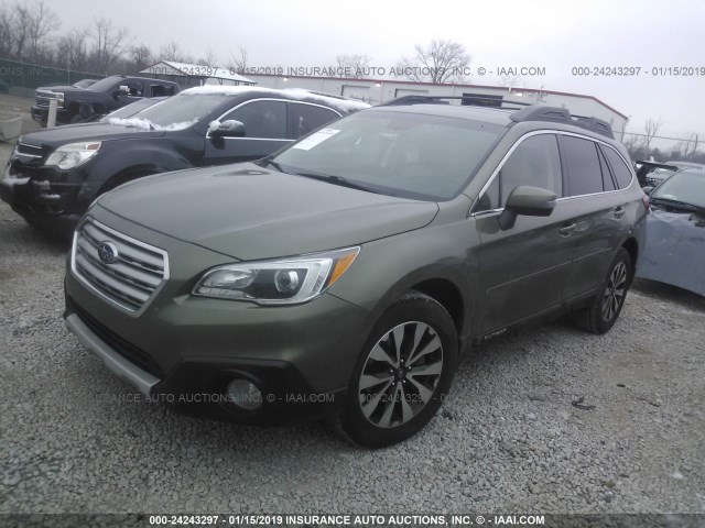4S4BSENC7F3339022 - 2015 SUBARU OUTBACK 3.6R LIMITED GREEN photo 2