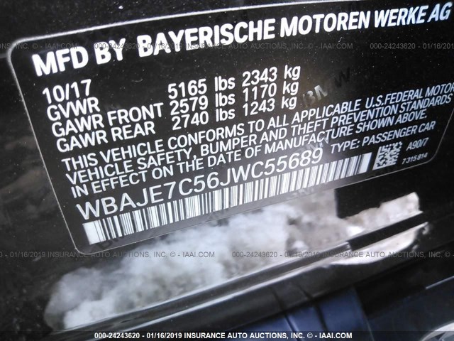 WBAJE7C56JWC55689 - 2018 BMW 540 XI GRAY photo 9