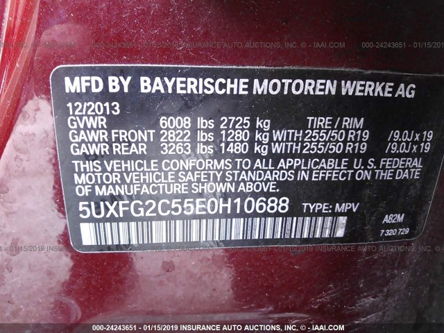 5UXFG2C55E0H10688 - 2014 BMW X6 XDRIVE35I MAROON photo 9