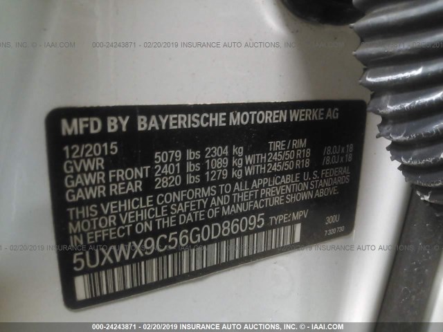5UXWX9C56G0D86095 - 2016 BMW X3 XDRIVE28I WHITE photo 9