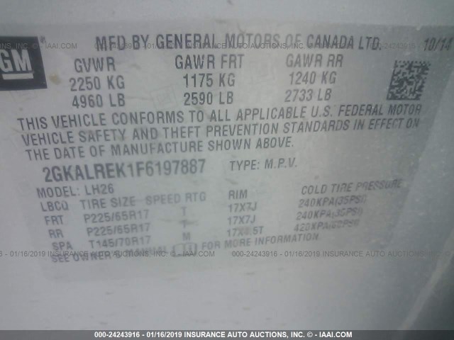 2GKALREK1F6197887 - 2015 GMC TERRAIN SLE SILVER photo 9