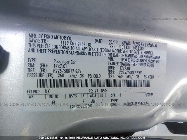 1FADP5CU8DL529196 - 2013 FORD C-MAX SILVER photo 9