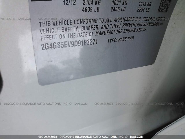 2G4GS5EV9D9183271 - 2013 BUICK REGAL PREMIUM WHITE photo 9