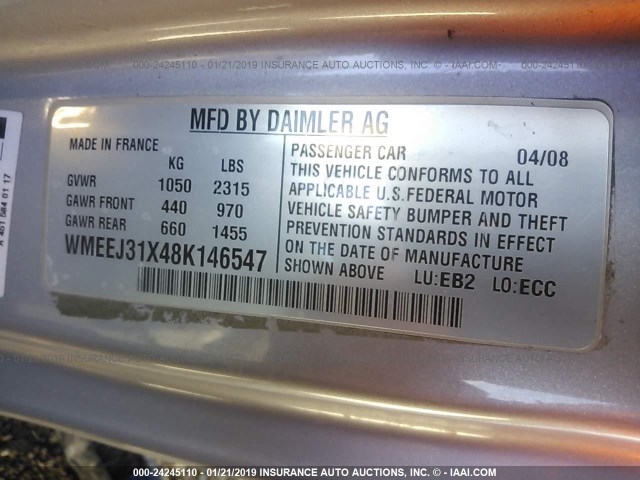 WMEEJ31X48K146547 - 2008 SMART FORTWO PURE/PASSION BLUE photo 9