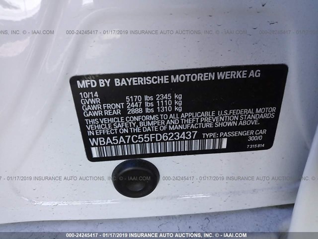 WBA5A7C55FD623437 - 2015 BMW 528 XI WHITE photo 9