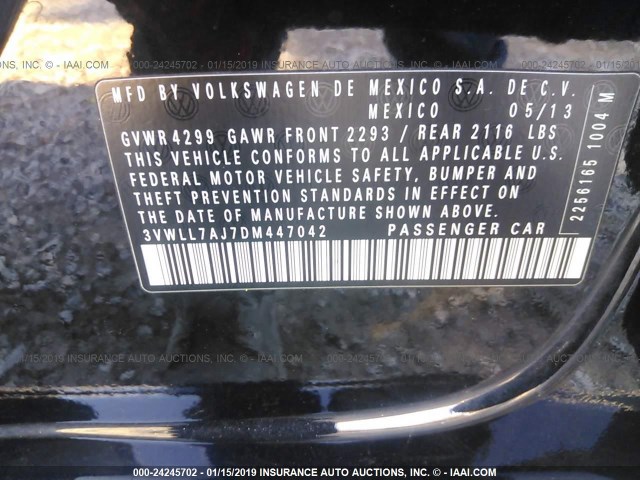 3VWLL7AJ7DM447042 - 2013 VOLKSWAGEN JETTA TDI BLACK photo 9