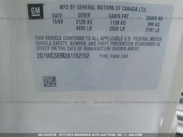 2G1WC5EM2A1152192 - 2010 CHEVROLET IMPALA LTZ TAN photo 9