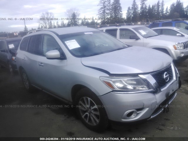 5N1AR2MM6DC636828 - 2013 NISSAN PATHFINDER S/SV/SL/PLATINUM SILVER photo 1