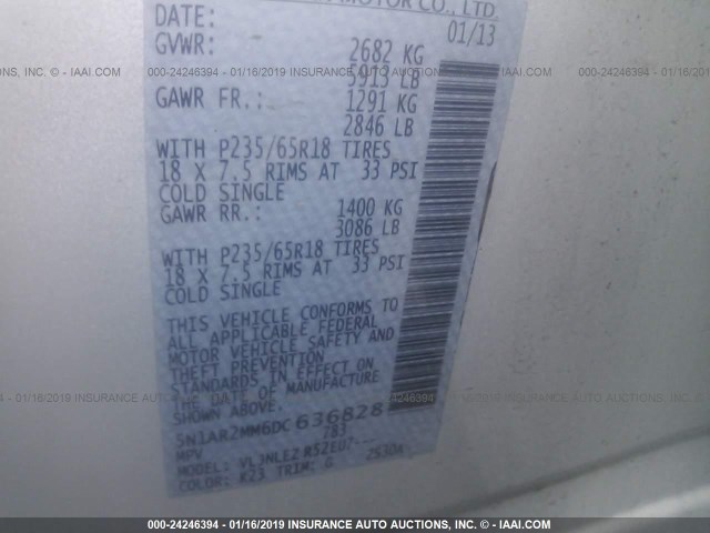 5N1AR2MM6DC636828 - 2013 NISSAN PATHFINDER S/SV/SL/PLATINUM SILVER photo 9