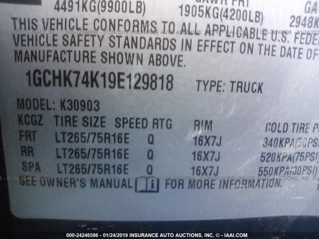 1GCHK74K19E129818 - 2009 CHEVROLET SILVERADO K3500 BLACK photo 9