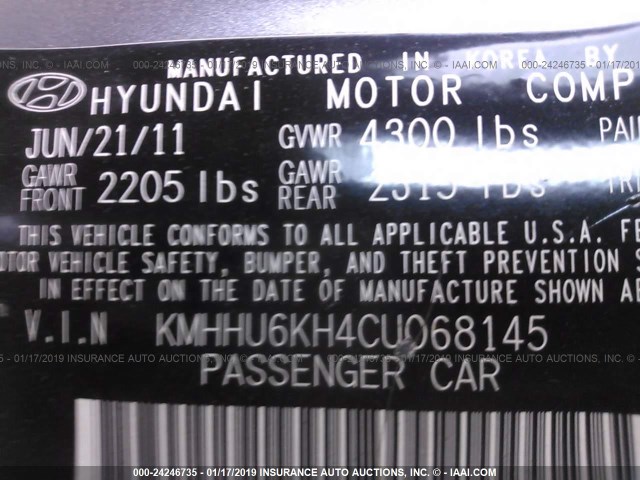 KMHHU6KH4CU068145 - 2012 HYUNDAI GENESIS COUPE 3.8L GRAY photo 9