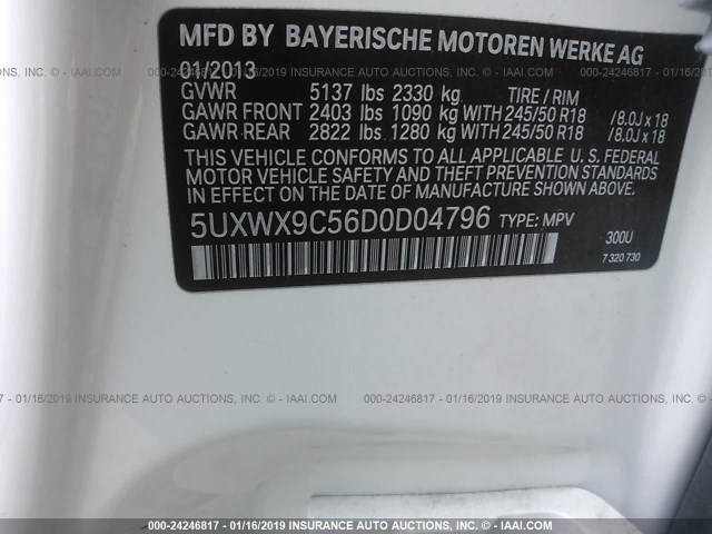 5UXWX9C56D0D04796 - 2013 BMW X3 XDRIVE28I WHITE photo 9