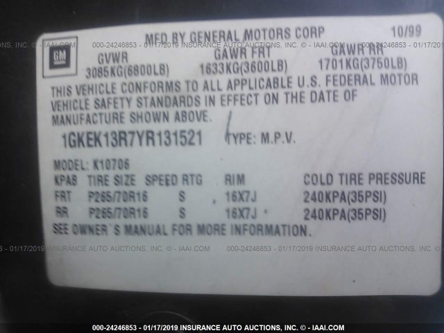 1GKEK13R7YR131521 - 2000 GMC YUKON DENALI BLACK photo 9