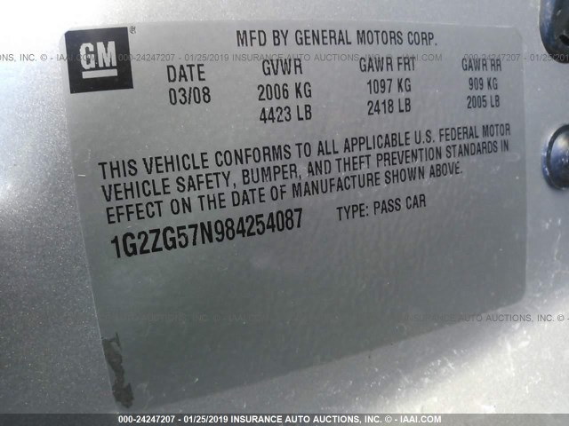 1G2ZG57N984254087 - 2008 PONTIAC G6 SE SILVER photo 9