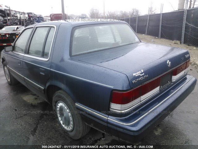 1P3XA4633LF811958 - 1990 PLYMOUTH ACCLAIM BLUE photo 3