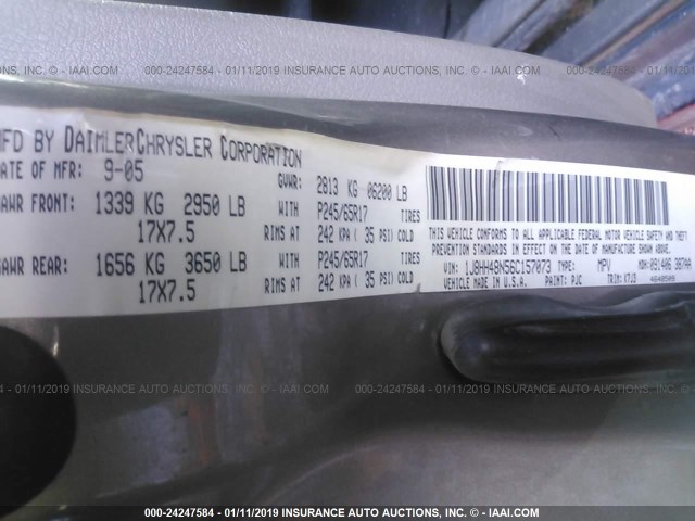 1J8HH48N56C157073 - 2006 JEEP COMMANDER BROWN photo 9