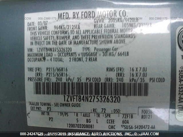 1ZVFT84N275326320 - 2007 FORD MUSTANG Light Blue photo 9