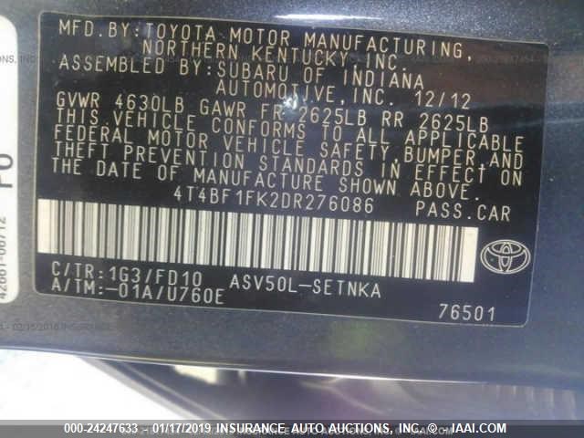 4T4BF1FK2DR276086 - 2013 TOYOTA CAMRY L/SE/LE/XLE 未知 照片 9