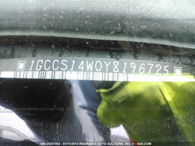 1GCCS14W0Y8196725 - 2000 CHEVROLET S TRUCK S10 WHITE photo 9