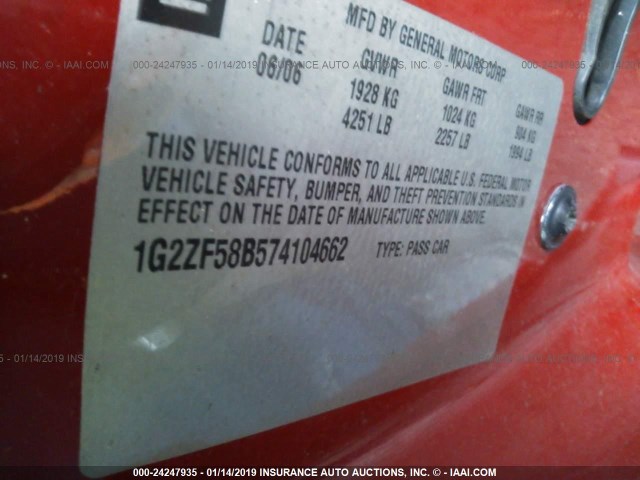 1G2ZF58B574104662 - 2007 PONTIAC G6 VALUE LEADER/BASE RED photo 9