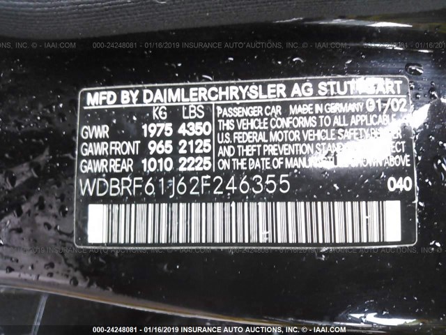 WDBRF61J62F246355 - 2002 MERCEDES-BENZ C 240 BLACK photo 9